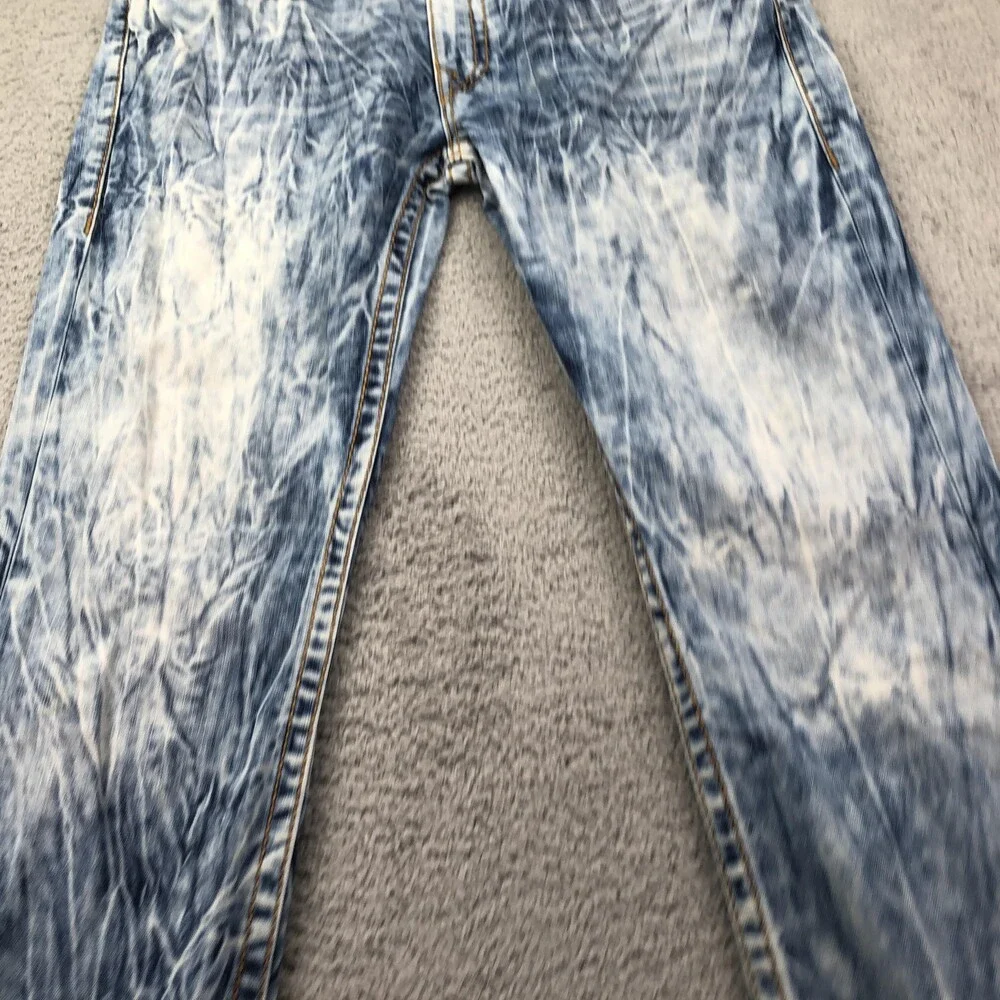 True Religion Jeans Mens 38x32 Blue Straight Acid Wash Distressed Denim